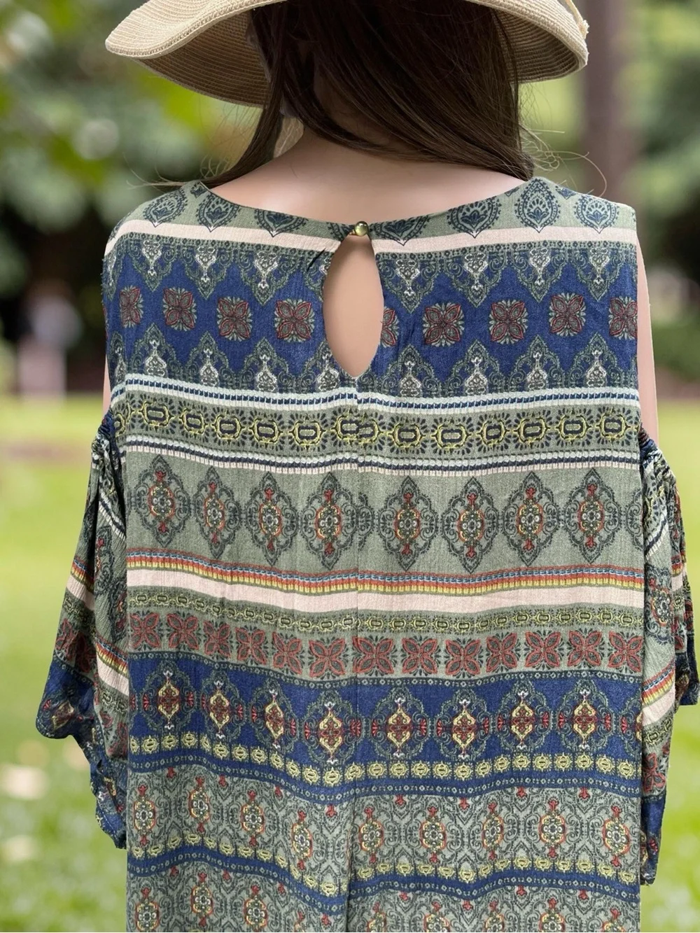 Luxology Cold Shoulder Boho Paisley Dress Size 16 Lined Rayon